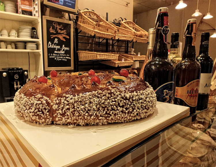 Galette des Rois, Kings Cake, in a shop in France eaten in January as a tradition